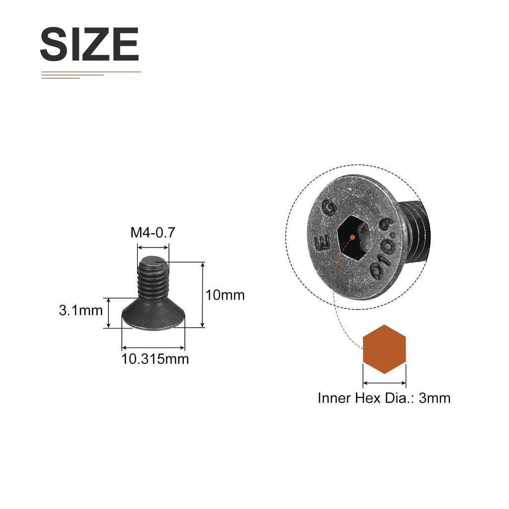 DTGN M5-0.8x10mm Flat Head Socket Cap Screws, 100 Pack Hex Socket Flat Head Screws Carbon Steel Black Oxide, Full Thread, Countersunk Bolts