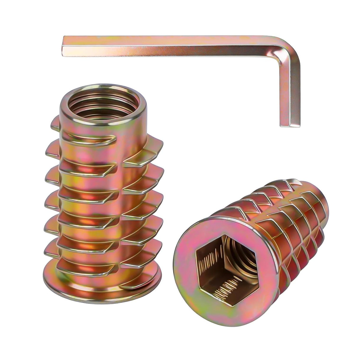 3/8"-16 x 25mm Threaded Inserts for Wood, Zinc Alloy Hex Socket Drive Insert Nuts for Wood Furniture, Hex Spanner Included, 15 PCS