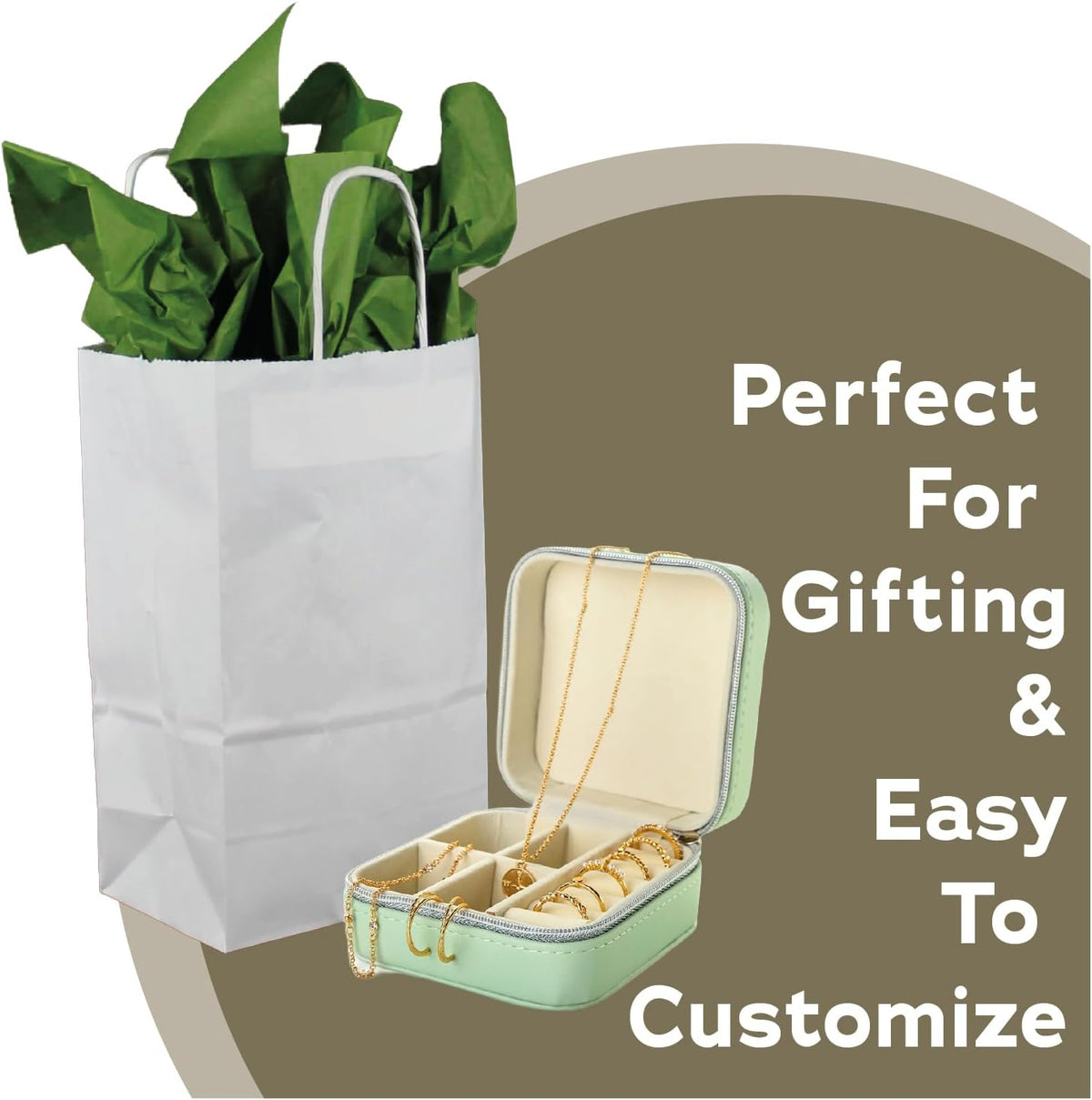 4.7x3x7.5 Mini Kraft Paper Bags with Handles, White, 100 Count Bulk — Small Kraft Gift Bags for Boutique Retail