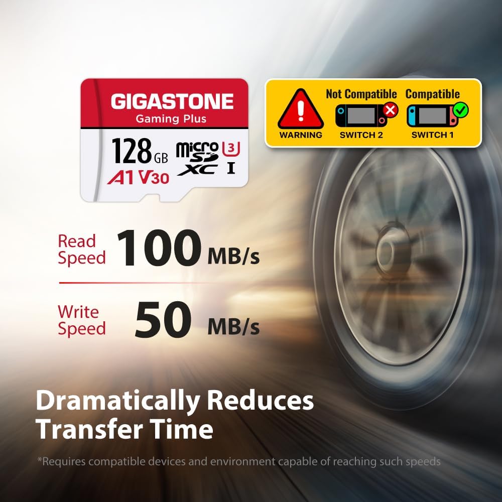 [Gigastone] 128GB Micro SD Card, Gaming Plus, MicroSDXC Memory Card for Nintendo-Switch 1, Wyze, GoPro, Dash Cam