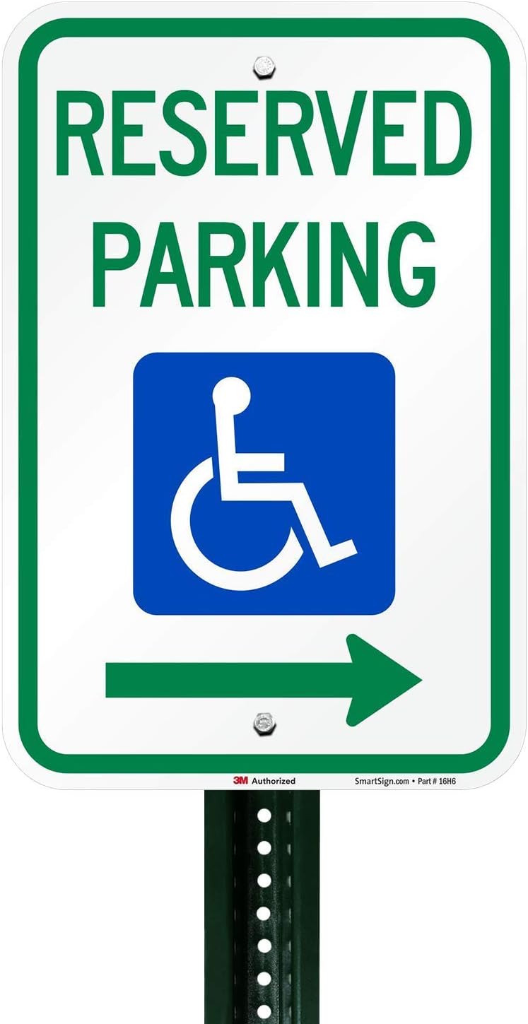 "Reserved Parking" Federal Handicap Parking Sign with Right Arrow By SmartSign | 12" x 18" 3M High Intensity Grade