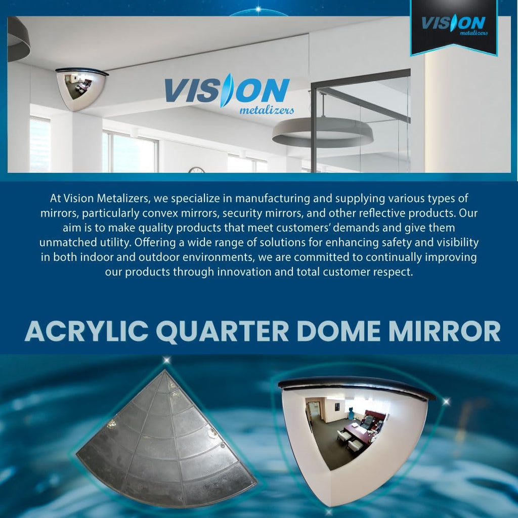 18" Acrylic Quarter Dome Mirror With Plastic Back, Round Indoor Security for Driveway Safety Spots, Outdoor Warehouse