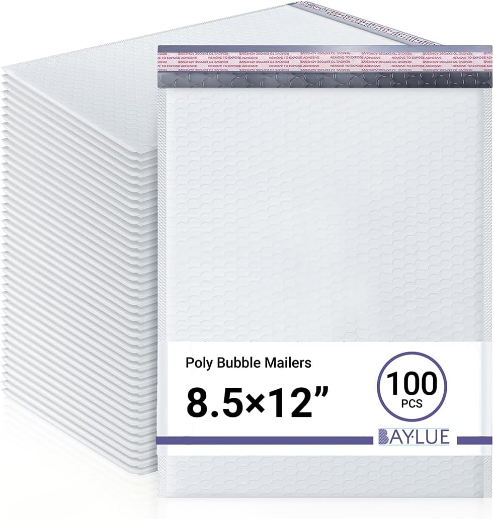 Bubble Mailers 8.5x12, Self Seal Poly Padded Envelopes #2, 100 Pack Bulk