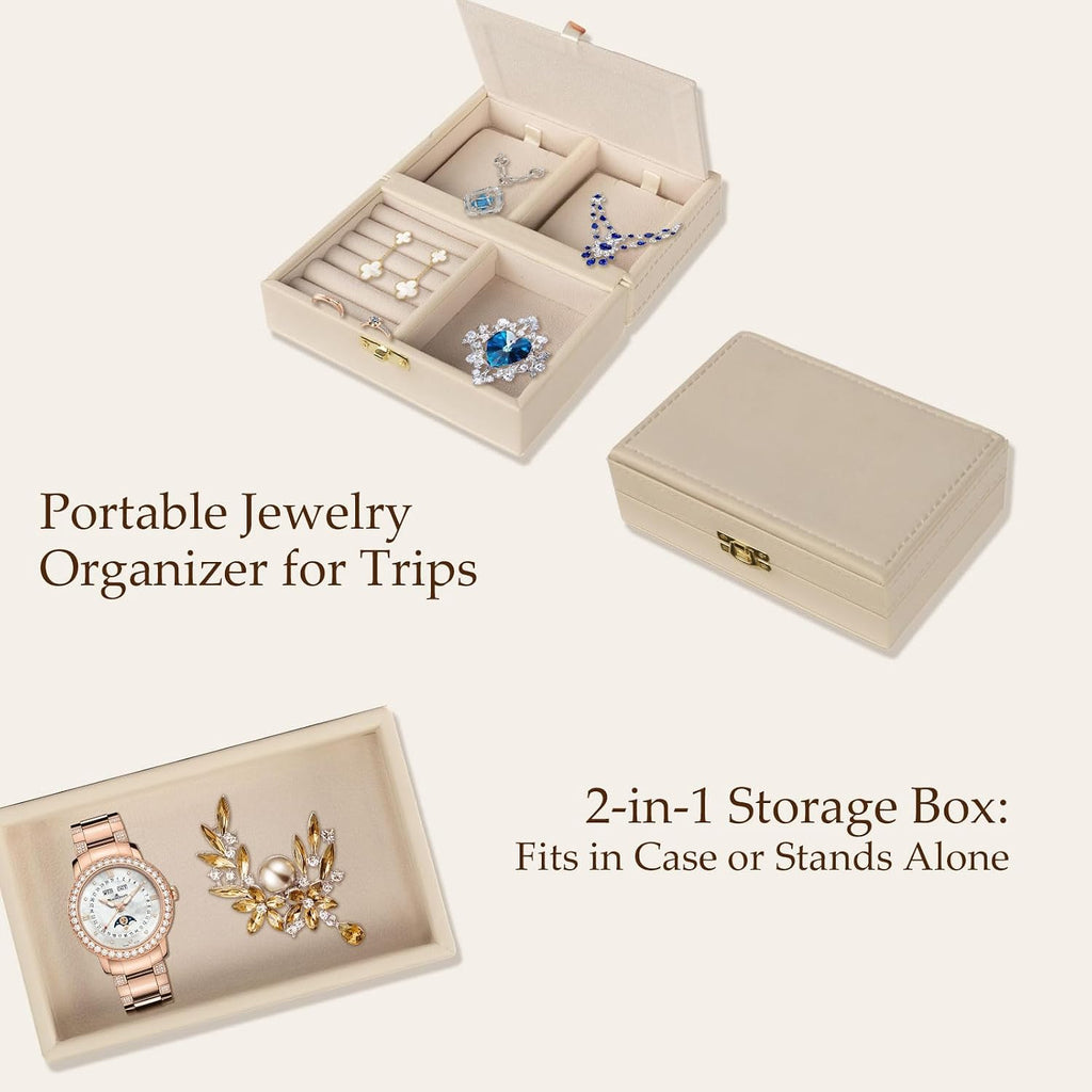 Jewelry Safe, Biometric Fingerprint Safe, Leather Wrapped Jewelry Box with Lock & Mirror, Ultra-Lightweight Jewelry