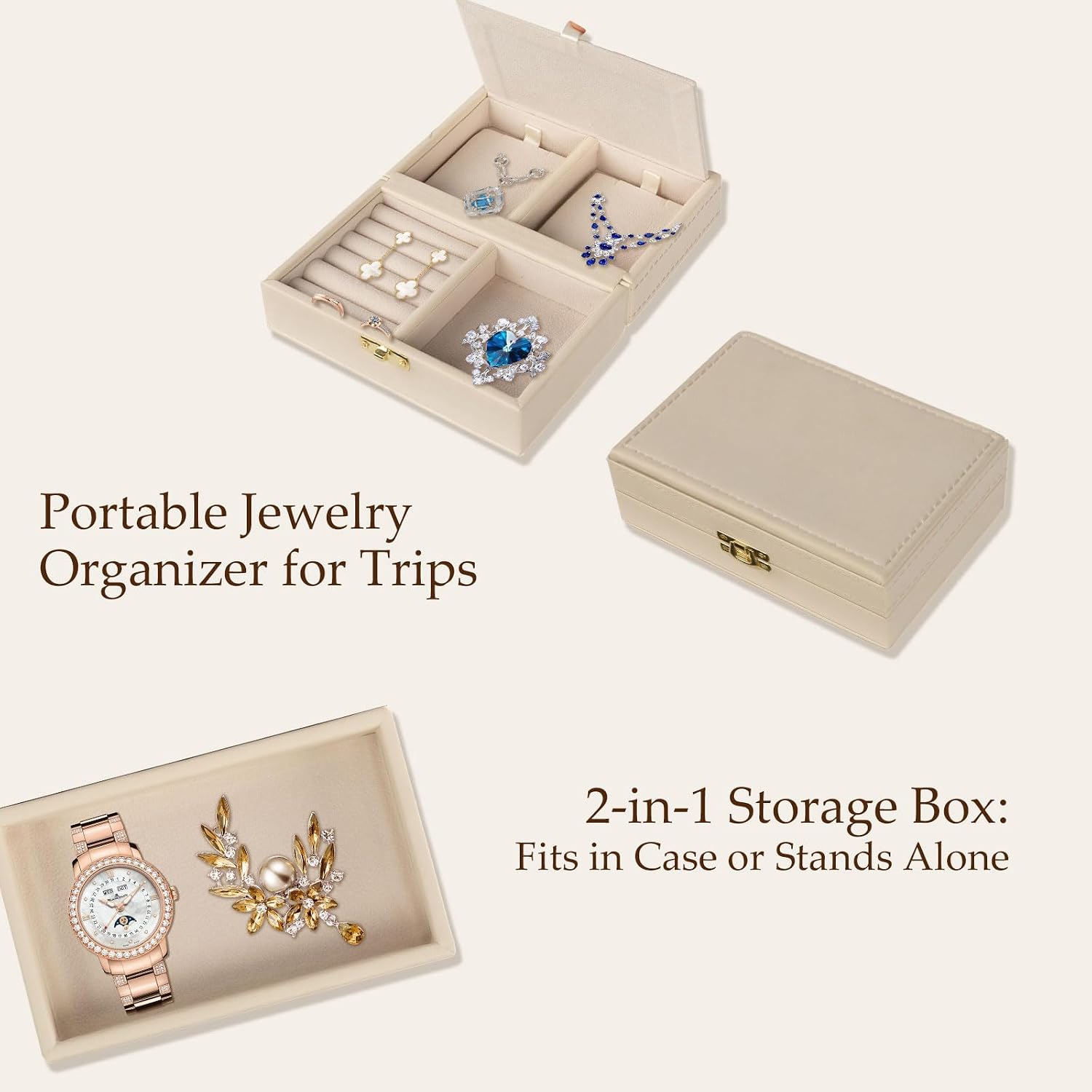 Jewelry Safe, Biometric Fingerprint Safe, Leather Wrapped Jewelry Box with Lock & Mirror, Ultra-Lightweight Jewelry