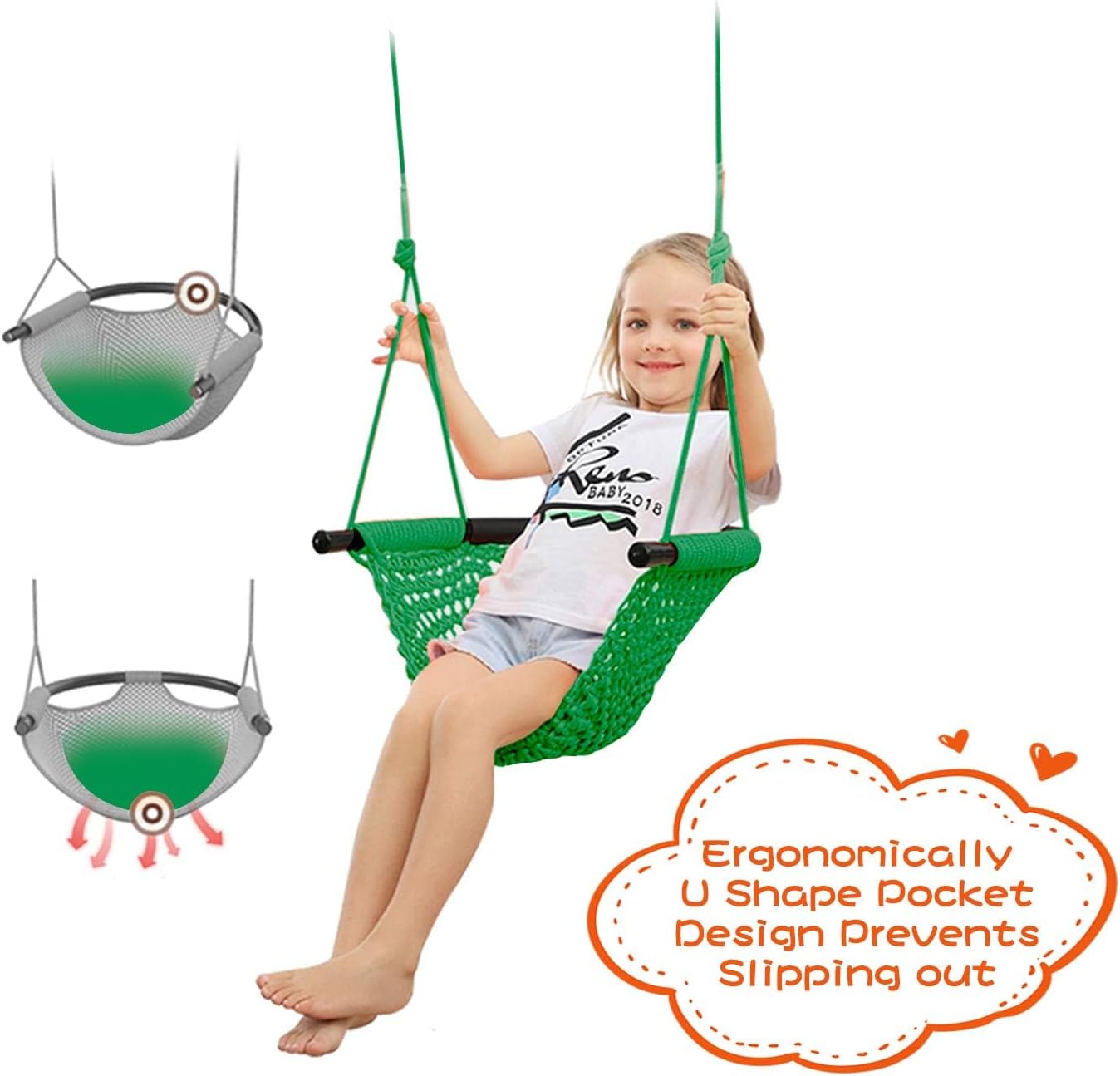 2 Pack Toddler Swing, Swing Seat for Kids with Heavy Duty Adjustable Ropes, Hand-Knitting Secure Children Swing Set