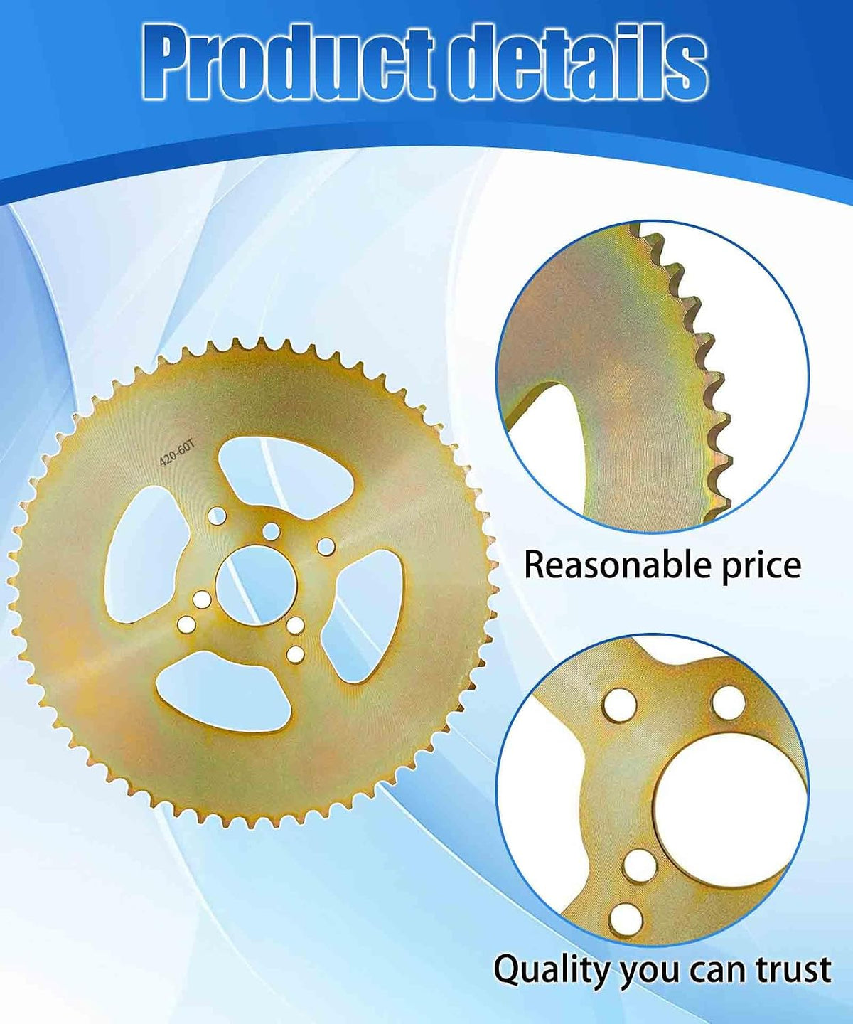 60T High Torque Rear Chain 3 Hole Sprocket # 40 41 420