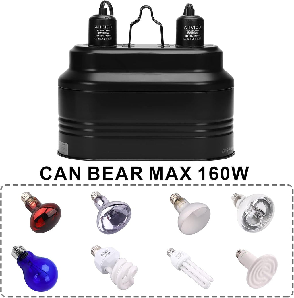 Dual Reptile Light Fixture - Bearded Dragon Light Fixture Double Reptile Heat Lamp Dome Max 160 Watt Terrarium UVB