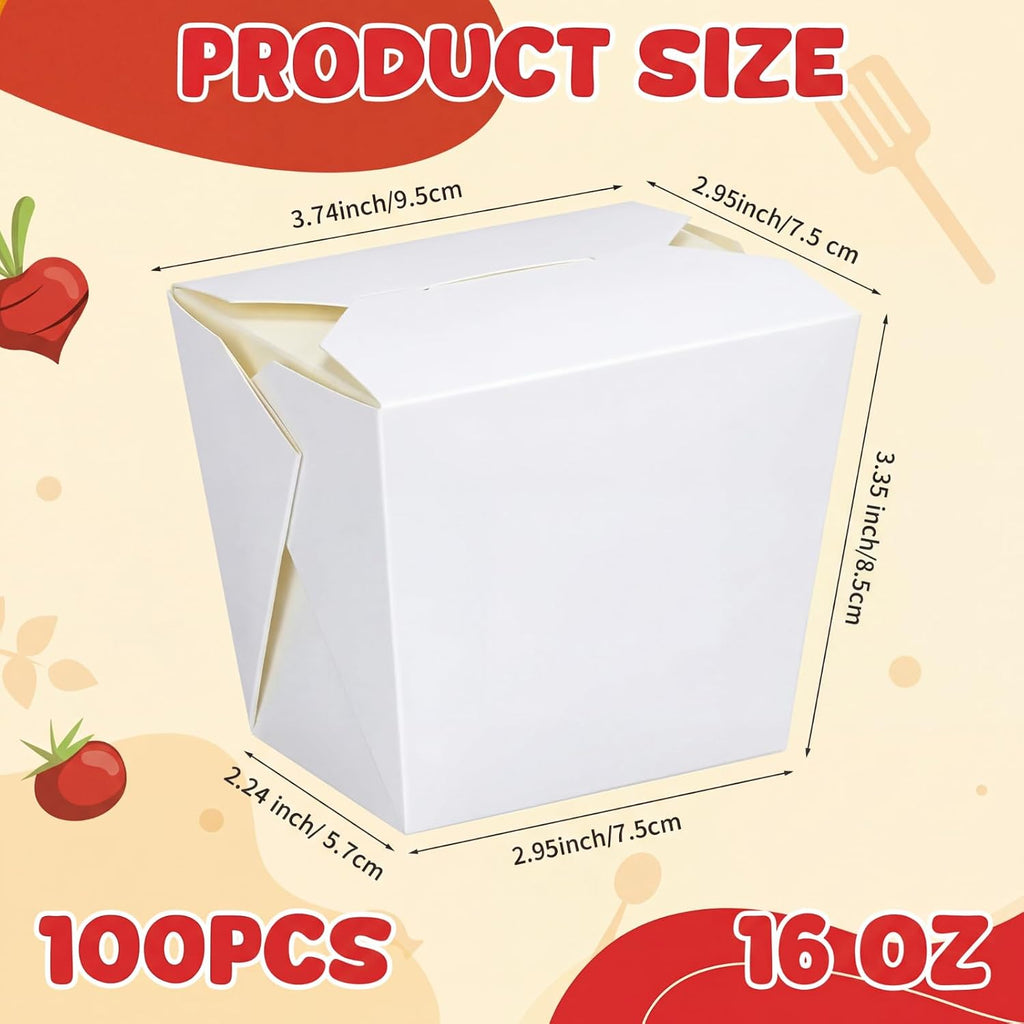 100 Pack 16 oz Chinese Take out Boxes Food Box, White