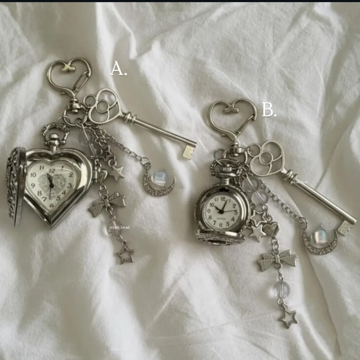 Y2k Pocket Watch Keychain Aesthetic Heart Locket Bag Charms | Moon Star Bow Bag Purse Charms for Handbags Accesories
