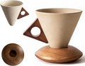 Elegant Conical Coffee Cup, Retro Ceramic Mug with Solid Wood Handle & Coaster, Creative Aesthetic Set for Home