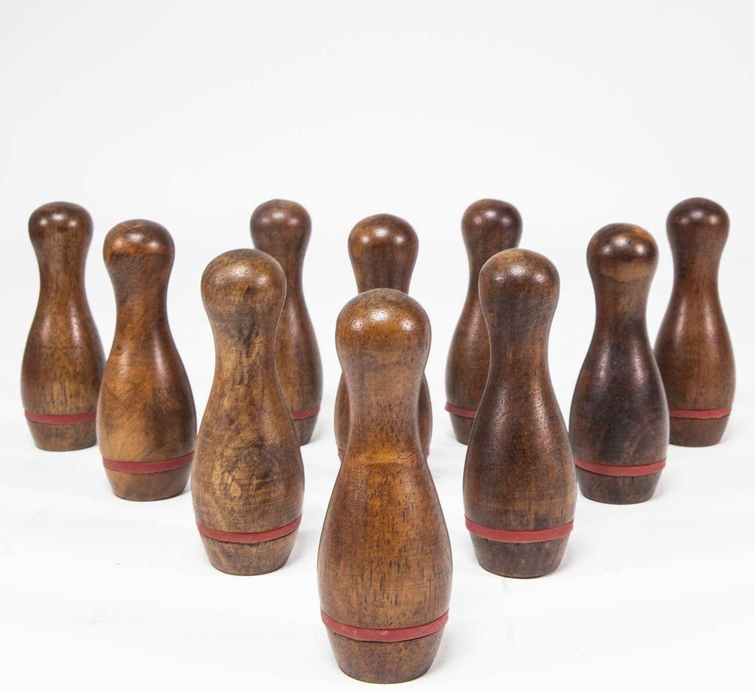 Shuffleboard Bowling Pin Set with 10 Pcs Premium Hardwood Bowling Pins Durabel Triangular Pinsetter Resin Bowling