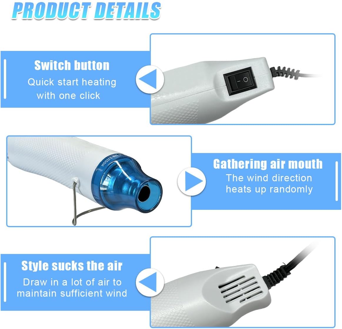 Mini Heat Gun -110V 300W Portable Handheld Hot Air Gun Tool for DIY Craft Embossing - Electric Heating Tool with