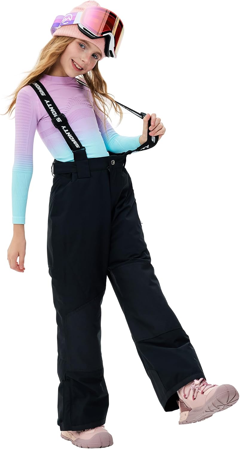 Kids Winter Ski Pant Snow Bibs Boys Girls Snow Trouser Waterproof Windproof Warm Detachable Shoulder Straps(14