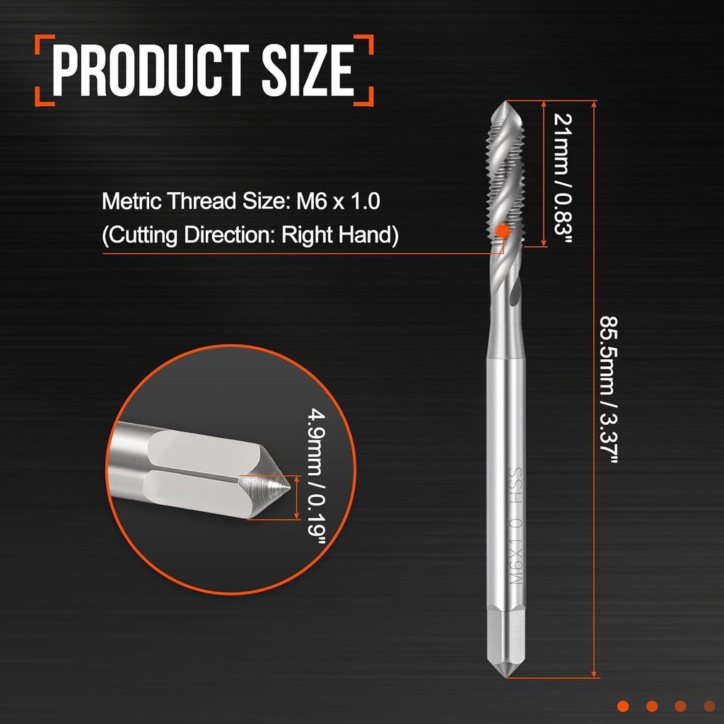 M6 x 1.0 Spiral Flute Thread Tap M2 High Speed Steel Polished