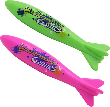 8.86'' Swimming Large Pool Diving Torpedo Toy (2 Pack) | Underwater Torpedo Shark Swim Pool Dive Toys for Kids Age