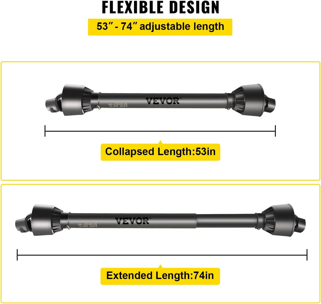 PTO Shaft, 1-3/8" PTO Drive Shaft, 6 Spline End and Round Implement End PTO Driveline Shaft, Series 4 Tractor PTO