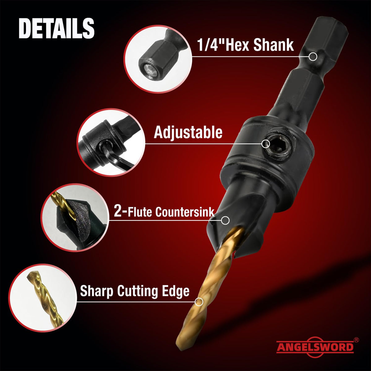 ANGELSWORD Countersink Drill Bit Set for Wood,13pc Count Sink Drill Bit Set