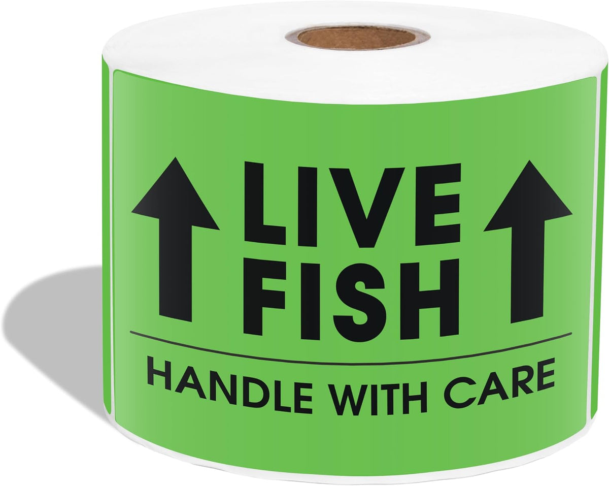 3" X 5" Live Fish This Side Up Shipping Stickers - Handle with Care