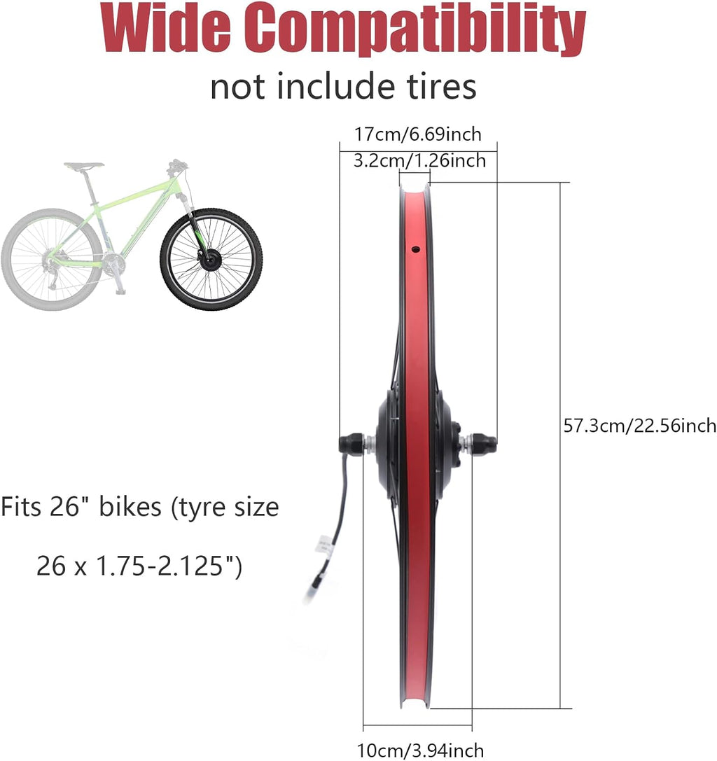 36V 350W Electric Bike Conversion Kit 26" Front Wheel E-Bike Motor Hub Motor Set 5 Speed Adjustable 35 Km/H Electric