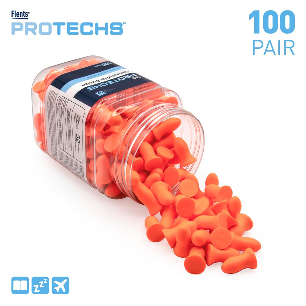 Protechs Contoured for Comfort Ear Plugs, NRR 32, 100 Pair, Orange