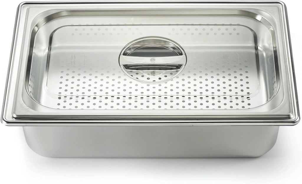 Full Size 4" Deep Perforated Hotel Pan with 6" Deep Water Pan & Clear Lid, Display Tray Condiment Serving Container