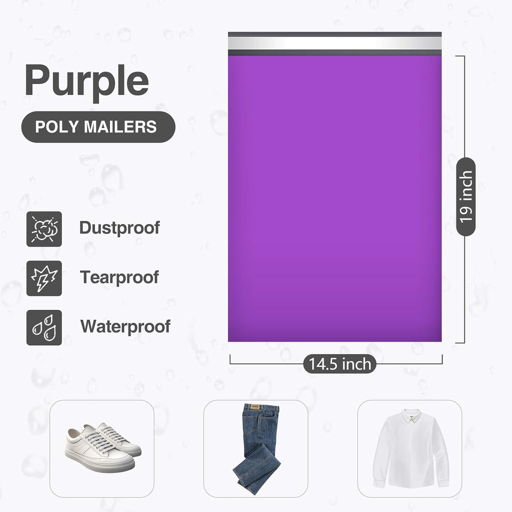 Large Poly Mailers 14.5x19 Inch Purple 50 Pack Plastic Shipping Bags