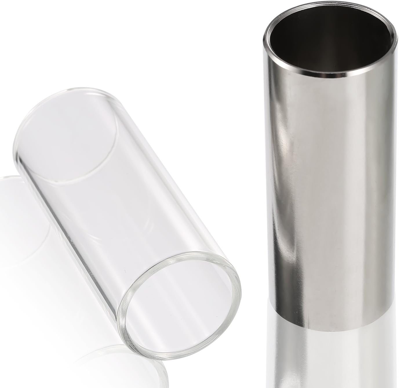 2 Pieces Glass Slide and Stainless Steel Guitar Slide Set | Glass and Metal Guitar Slide Ring, Slide Bar, Acoustic