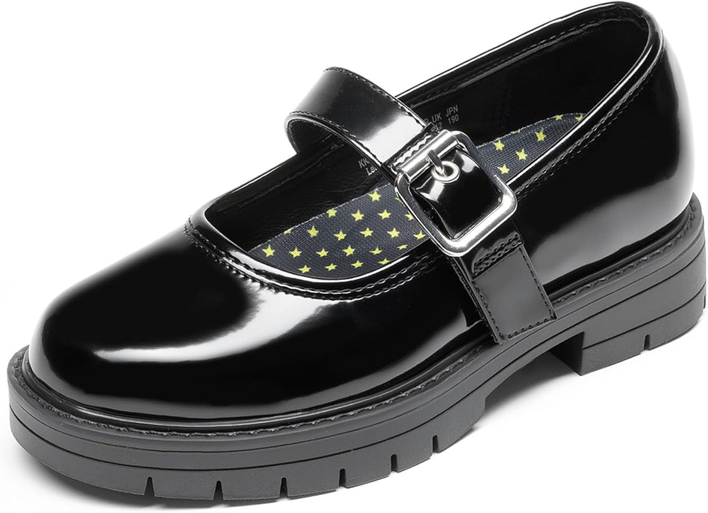 Girls Mary Jane School Uniform Shoes | Platform Hook and Loop with Arch Support Insole Roomy Round Toe Chunky Oxford