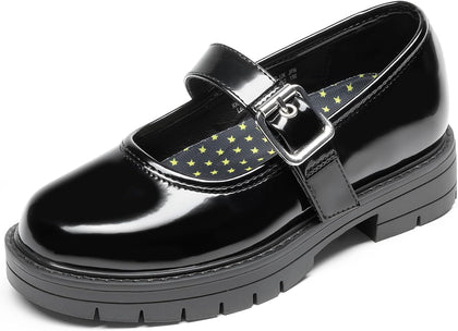Girls Mary Jane School Uniform Shoes | Platform Hook and Loop with Arch Support Insole Roomy Round Toe Chunky Oxford