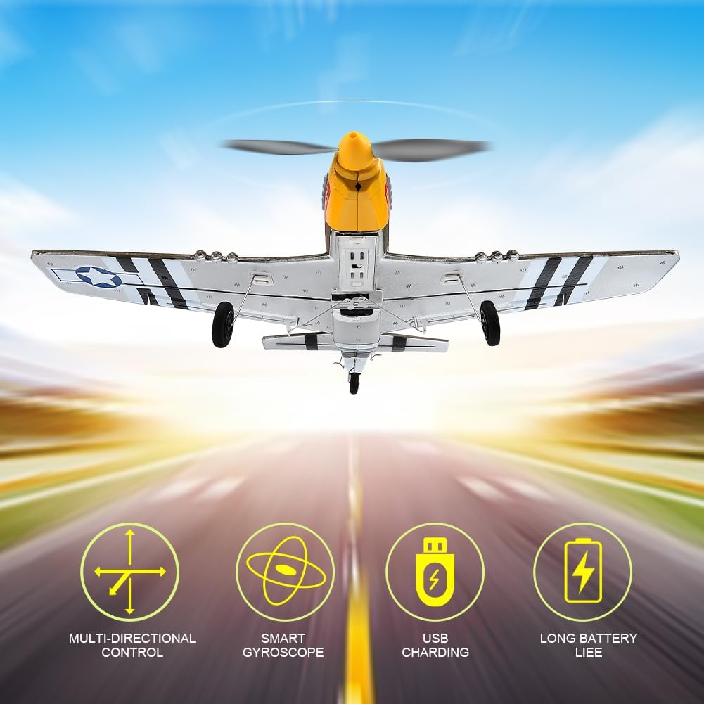 4 Channel P51 RC Plane for Adults Beginner Gift Easy Learning to Fly | 6-Axis Gyro, 3 Modes Stabilization
