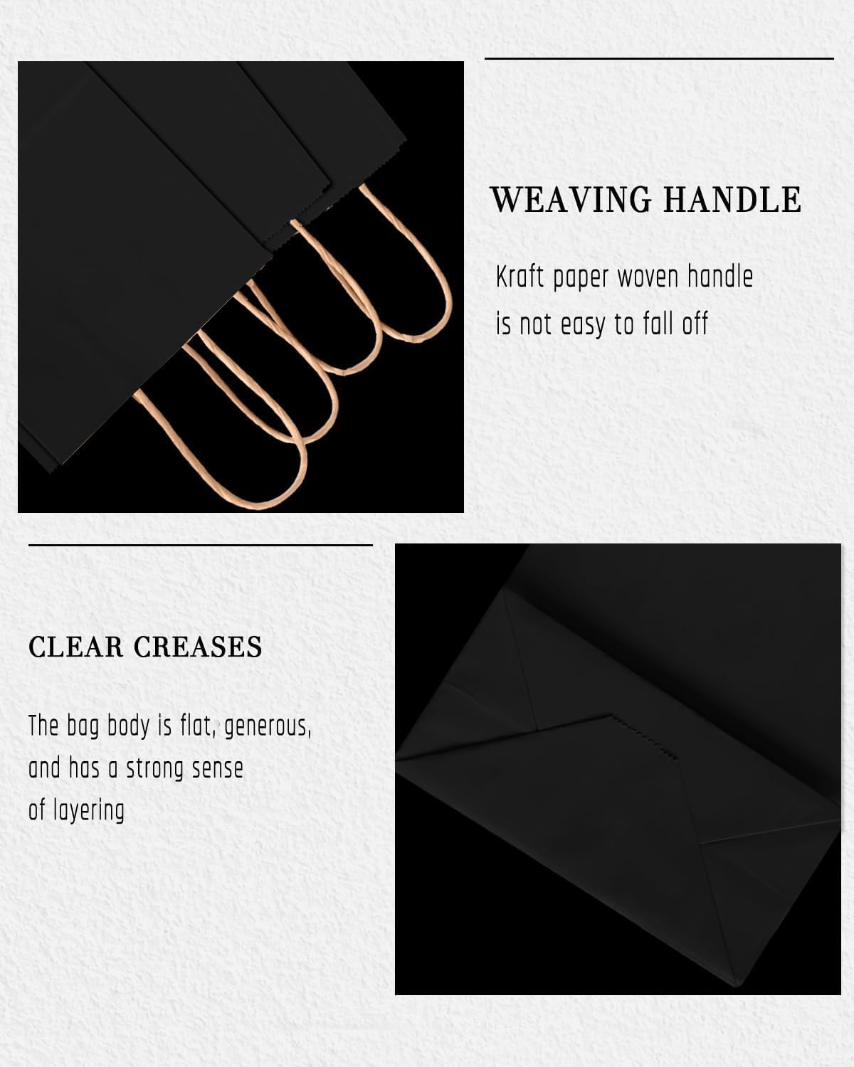 100-Pack Medium Size Gift Paper Bags with Handles Bulk 10.6"x8.3"x4.3" Black Party Kraft Shopping Bags