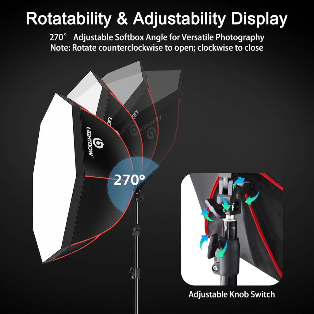 Light Box Photography Lighting Kit:2-Pack 37" Octa Softbox,Honeycomb Grid,110W LED Lamps,RC,Tripod Stands for Studio