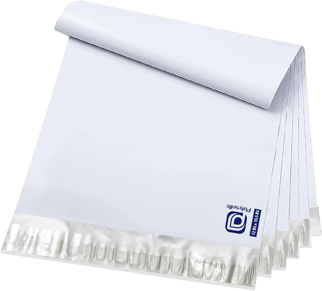 50 pcs 12x15.5 Inches White Poly Mailers Shipping Envelopes, Strong Adhesive Sealing, Waterproof, and Tear-resistant