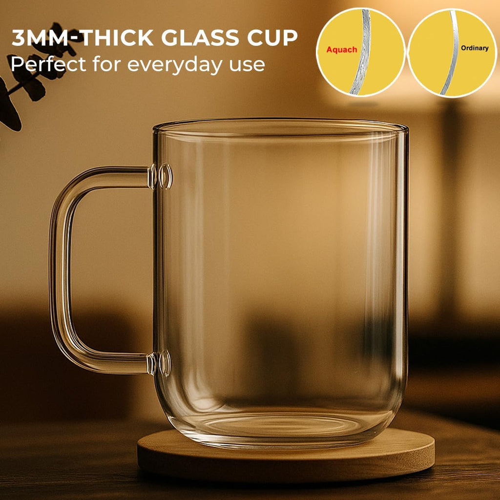 20oz Glass Coffee Mugs Set of 2, Clear Borosilicate Cups with Handle