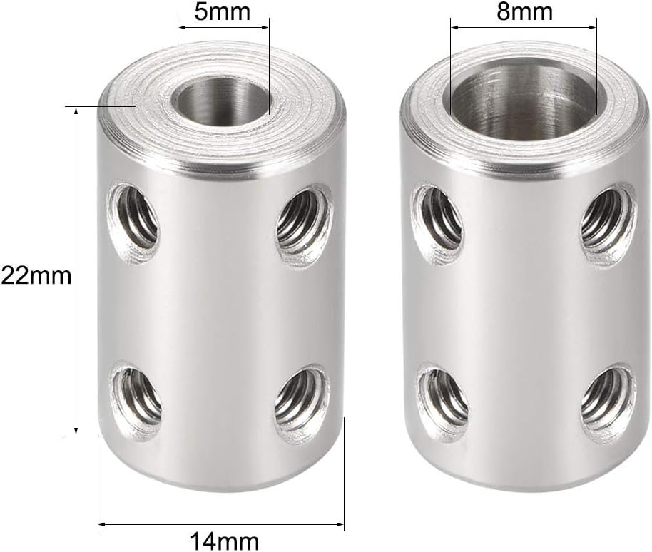 uxcell 5mm to 8mm Bore Rigid Coupling Set Screw L22XD14 Stainless Steel,Shaft Coupler Connector for 3D Printers, Motor Accessories,2pcs