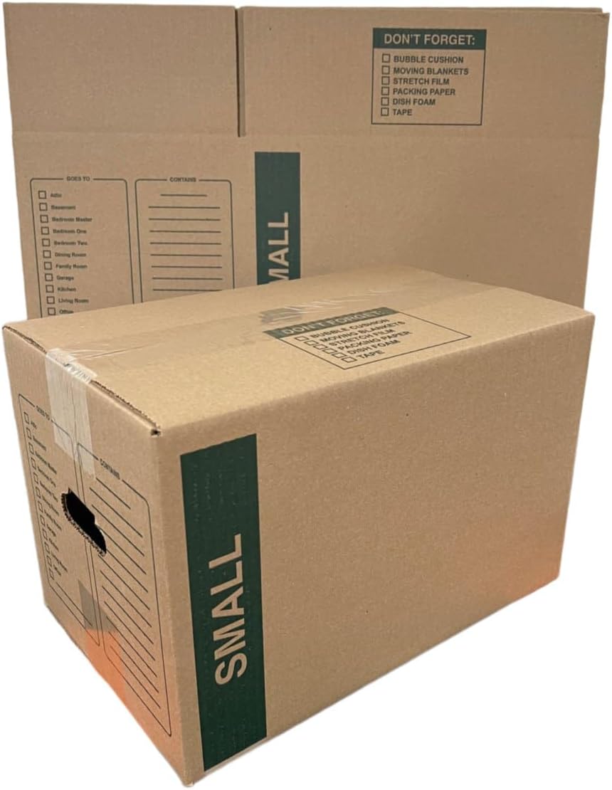 10 - Pack Small Cardboard Moving Boxes 16x10x10 32 ECT With Handles