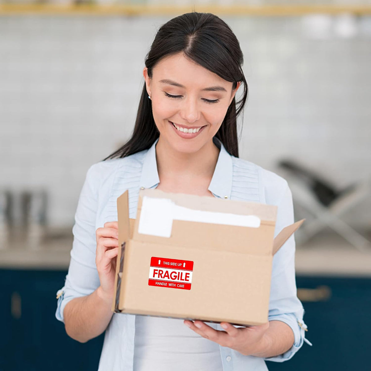 This Side Up Fragile Stickers 2x3 Inch Handle with Care Shiping and Packing Warning Adhesive Label 300 Per Roll (2x3