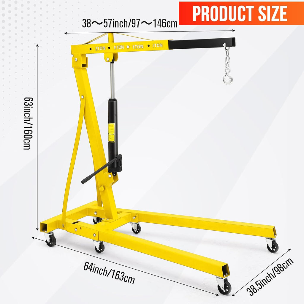 2-Ton Folding Engine Hoist with Leveler, 4400 Lbs Capacity