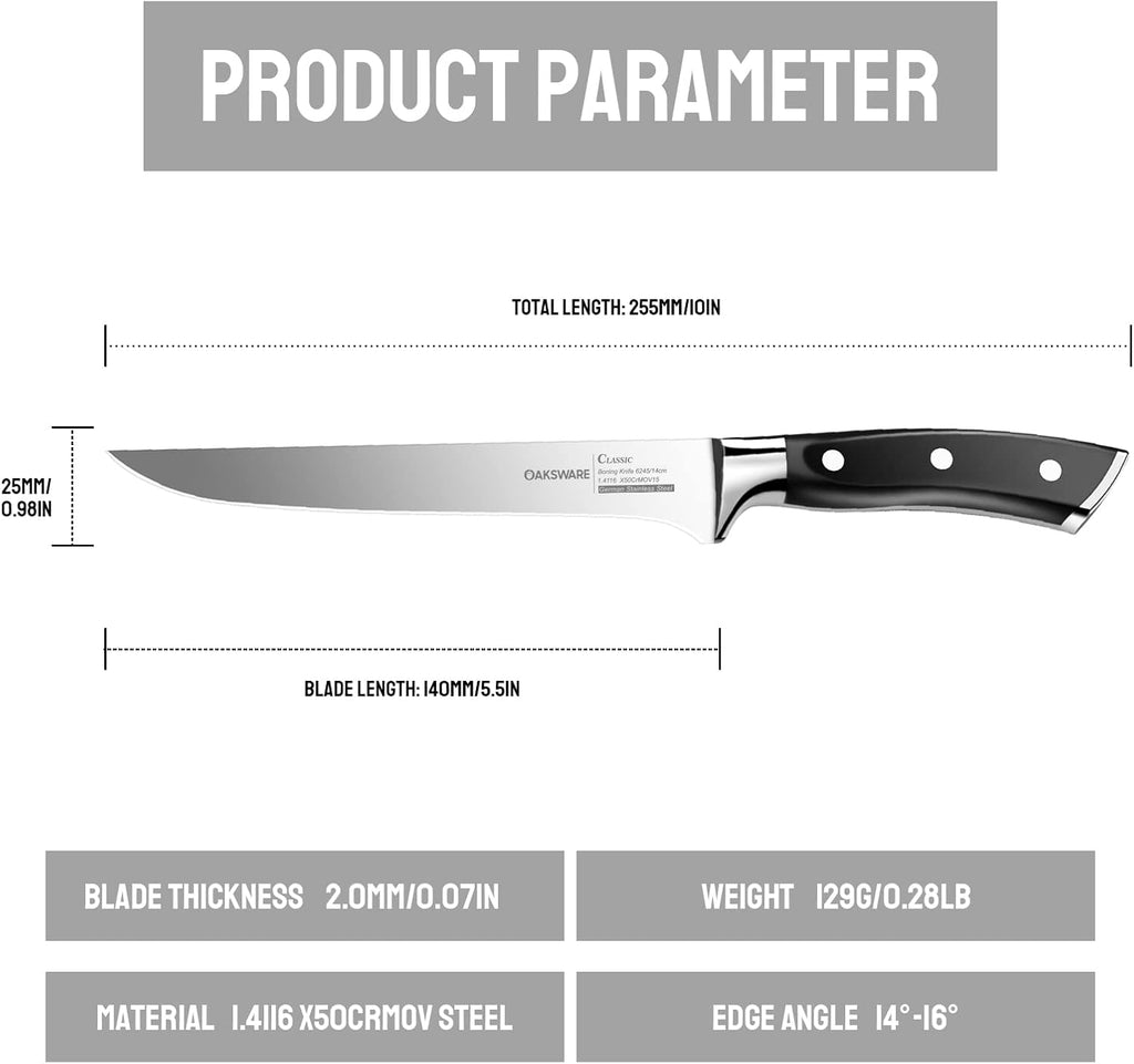 Pro Boning Knife 5.5 Inch, German High Carbon Steel Fillet Knife