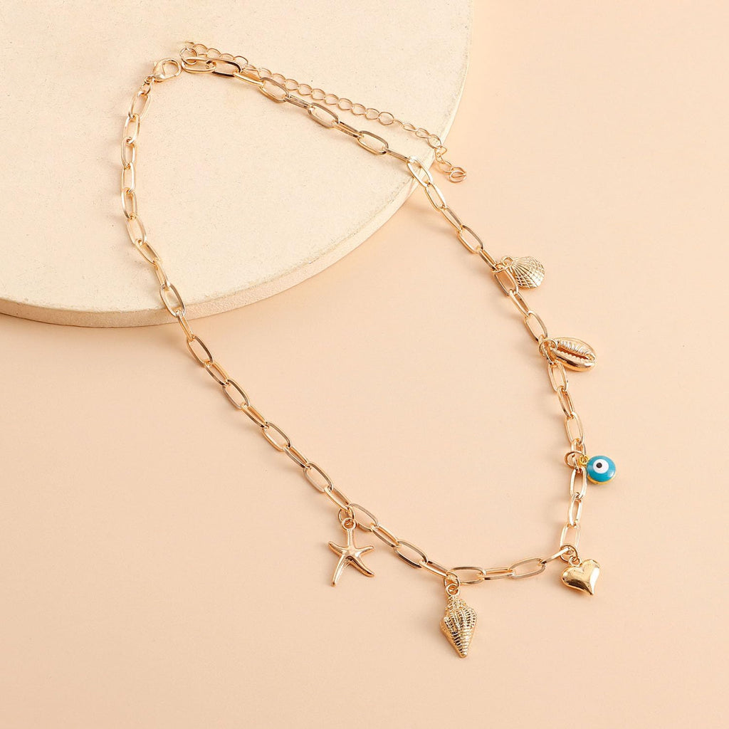 Chunky Gold Charm Necklace for Women White Pearl Choker Necklace Head Portrait Square Pendant Necklace Boho Charm