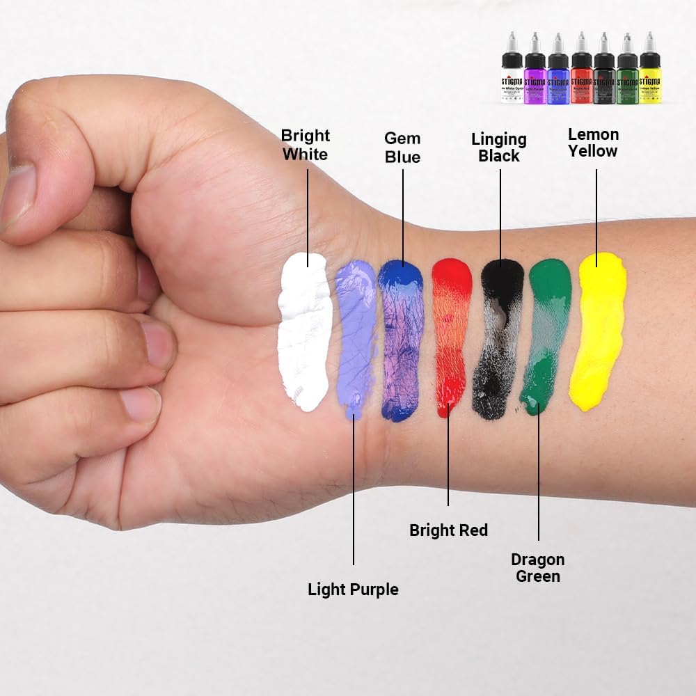 Professional Tattoo Ink Color Set 7 Colors with 15 ml 1/2oz per Bottle Tattoo Ink Set for Tattoo Artist and Beginners