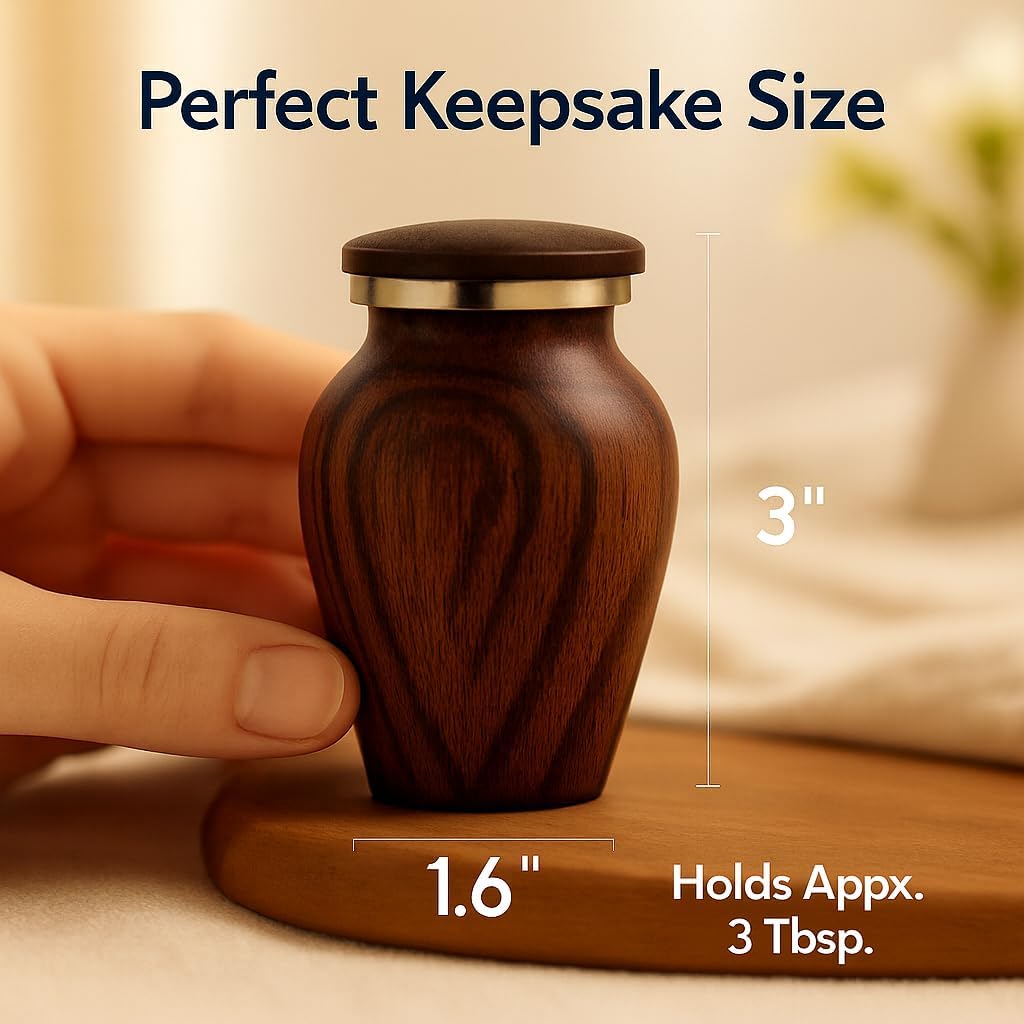Small Keepsake Urn for Human Ashes – Cherry Wood Appearance Memorial – Handcrafted Mini Urn for Sharing – Recycled