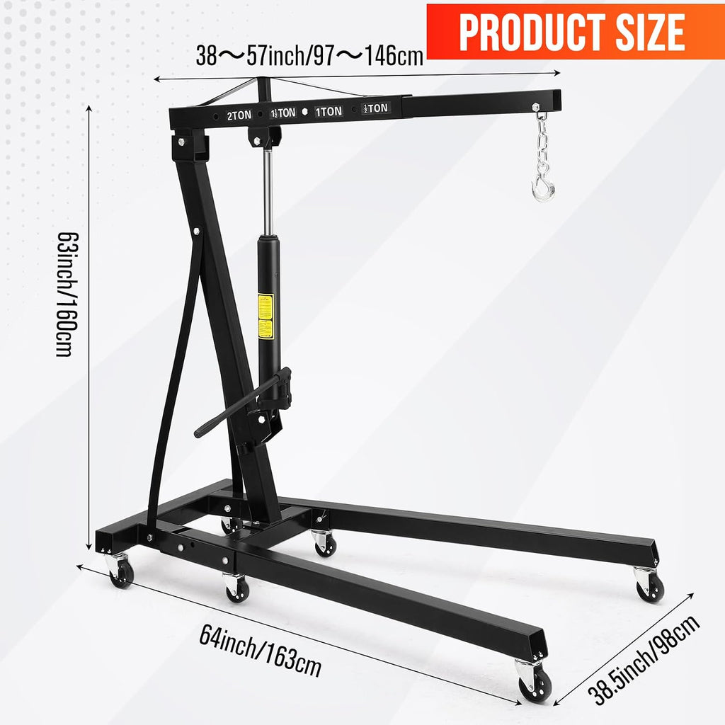 2-Ton Folding Engine Hoist with Leveler, 4400 Lbs Capacity