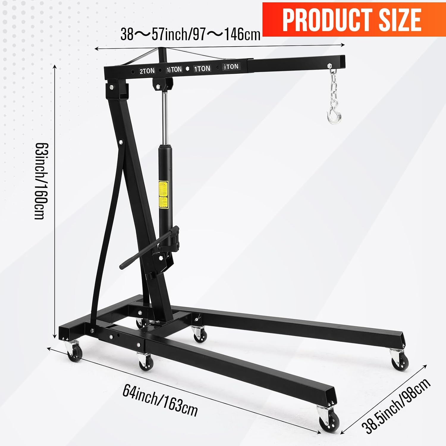 2-Ton Folding Engine Hoist with Leveler, 4400 Lbs Capacity