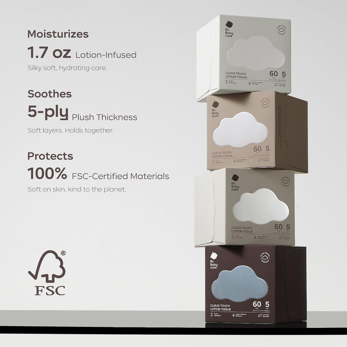 Cloud Touch Lotion Facial Tissues for Sensitive Skin & Noses, Ultra Soft 5-Ply, Hypoallergenic & Fragrance Free