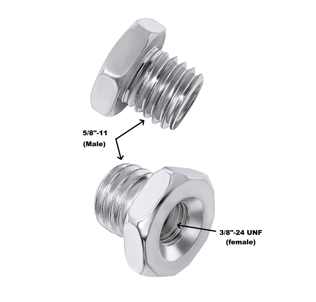 2pk Angle Grinder Arbor Adapter, 5/8-11 to 3/8-24 UNF, for Wire Brushes