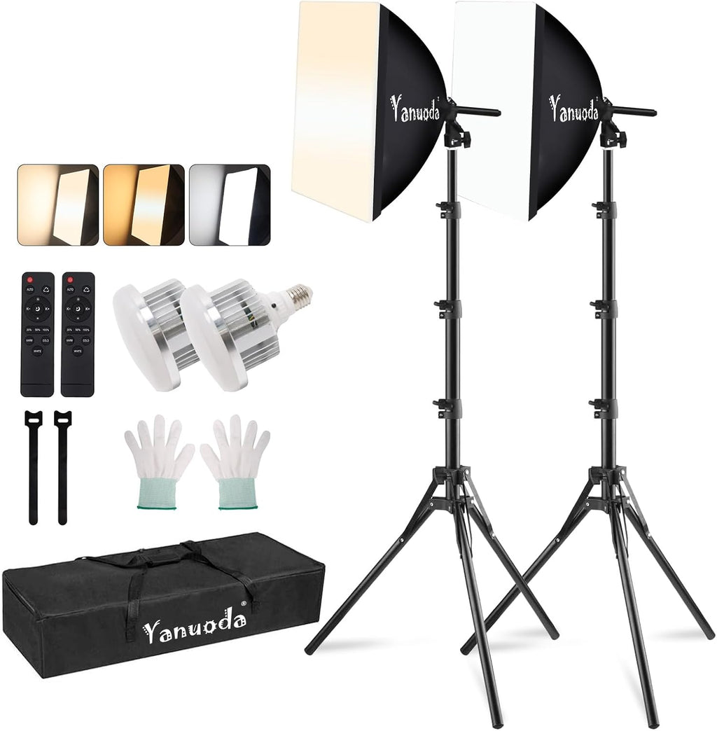 16" Softbox Lighting Kit, 2-Pack with Remote | 95W LED Bulbs, Remote Control, CRI97 Color Accuracy, Soft Diffused