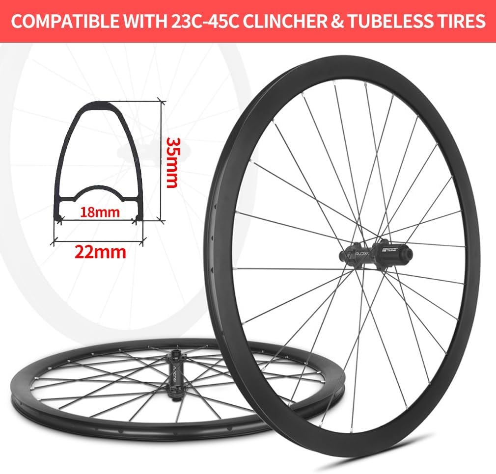 700C Gravel Road Bike Wheelset 30/35mm Ultralight Aluminum Double Wall Rims Center Lock Thru Axle, Tubeless Ready