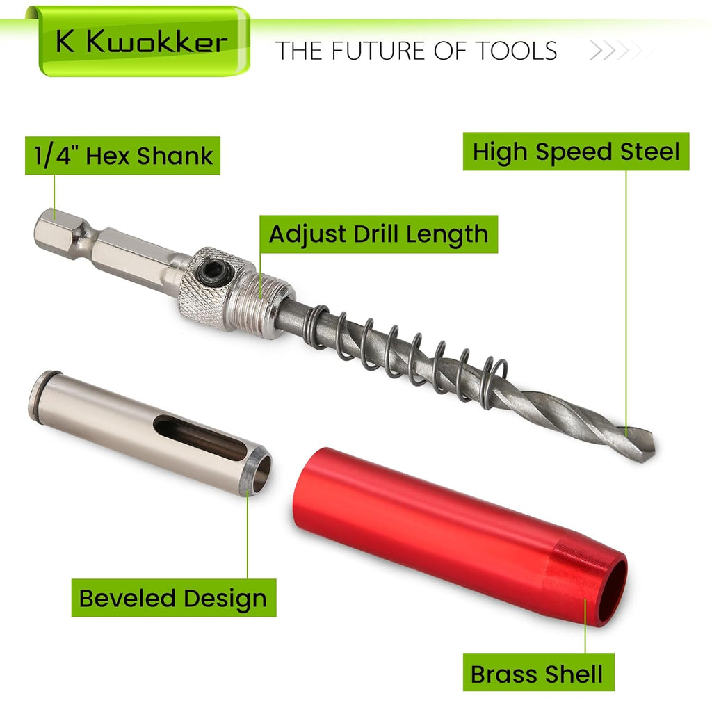 Self Centering Drill Bit Set with Center Punch, 1/4" Hex Shank